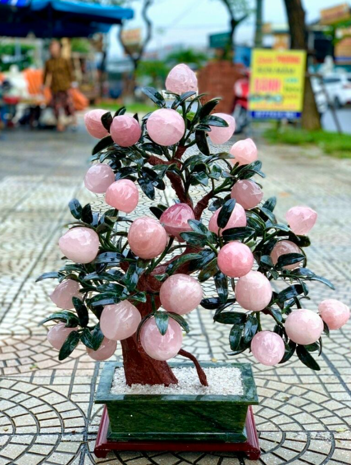 Cây Đào Phong Thủy Thạch Anh Hồng 12 Quả